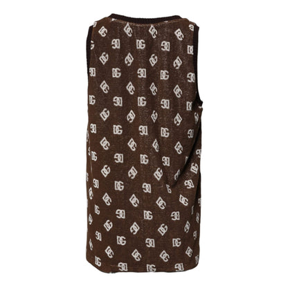 Dolce & Gabbana Brown Logo Monogram Cotton Crew Neck T-shirt