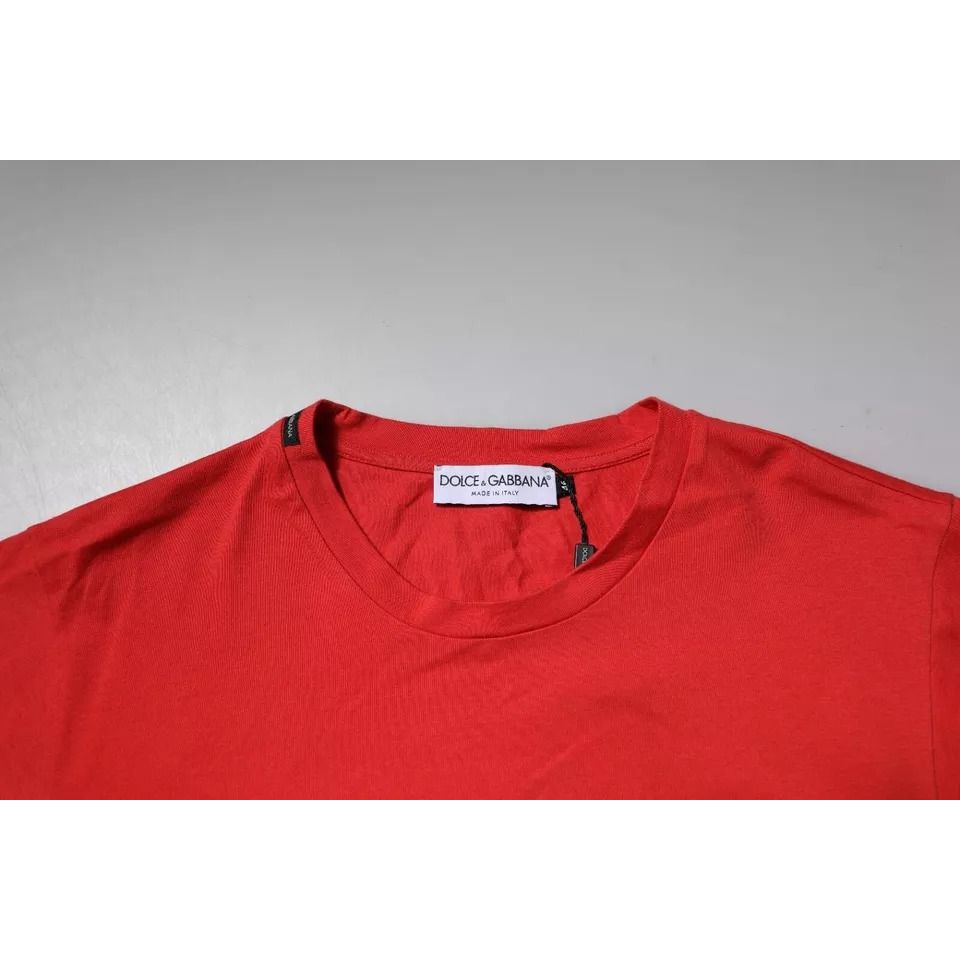 Dolce & Gabbana Red DG Logo Patch Cotton Crew Neck T-shirt