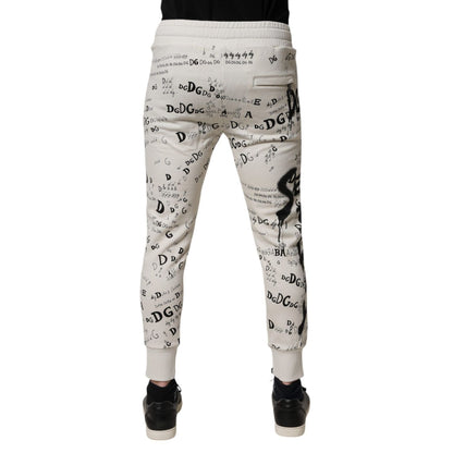 Dolce & Gabbana White Printed Cotton Jogger Sweatpants Pants
