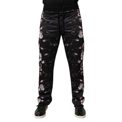 Dolce & Gabbana Black Floral Polyester Jogger Pants