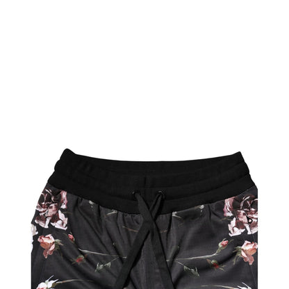 Dolce & Gabbana Black Floral Polyester Jogger Pants