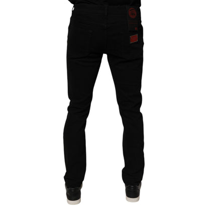 Dolce & Gabbana Black Tattered Cotton Skinny Men Denim Jeans