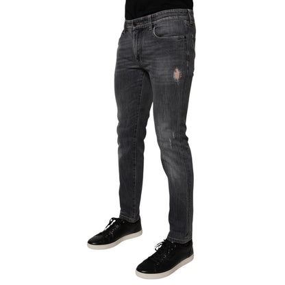 Dolce & Gabbana Dark Gray Washed Cotton Skinny Men Denim Jeans
