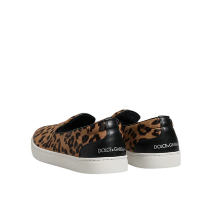 Dolce & Gabbana Brown Calfskin Fur Leopard Sneakers Shoes