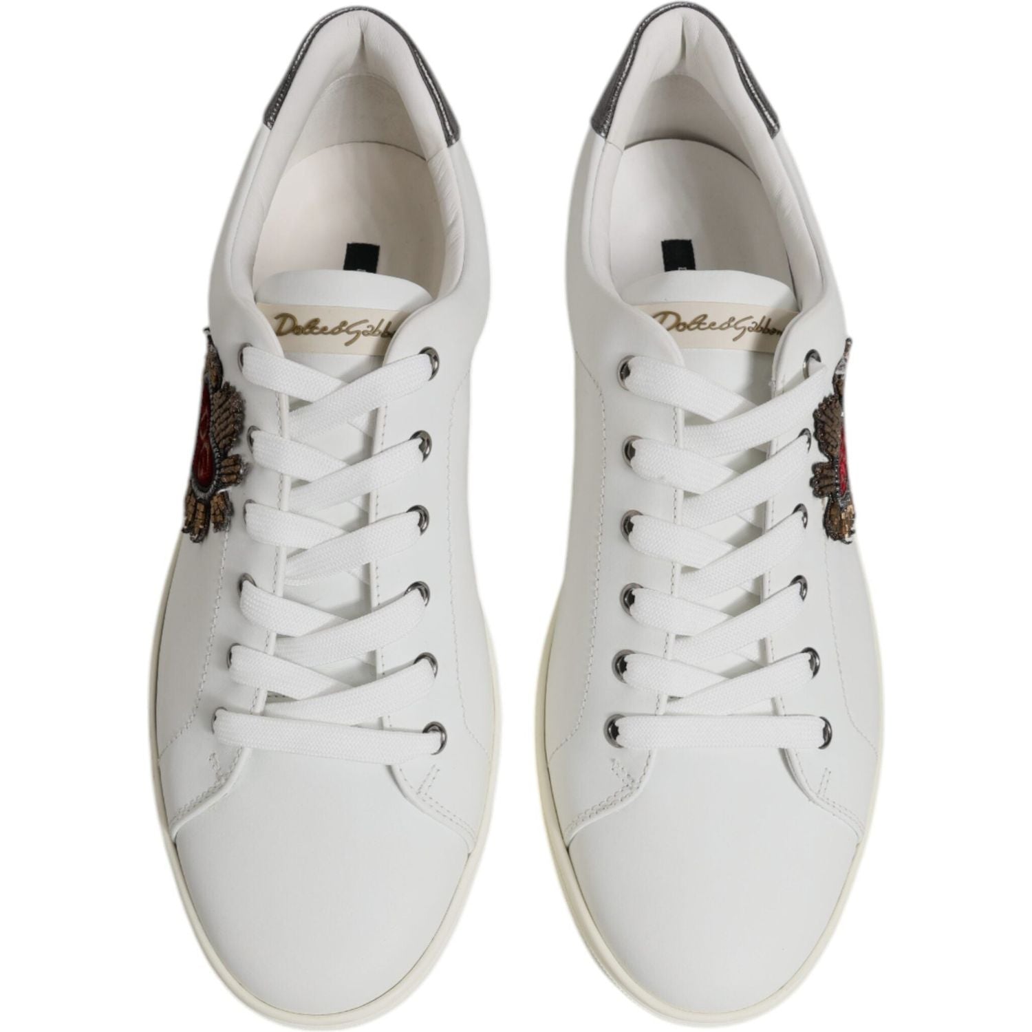 Dolce & Gabbana White Leather Heart Embellished Sneakers Shoes