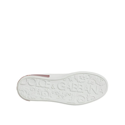 Dolce & Gabbana White Red Leather Portofino Men Sneaker Shoes