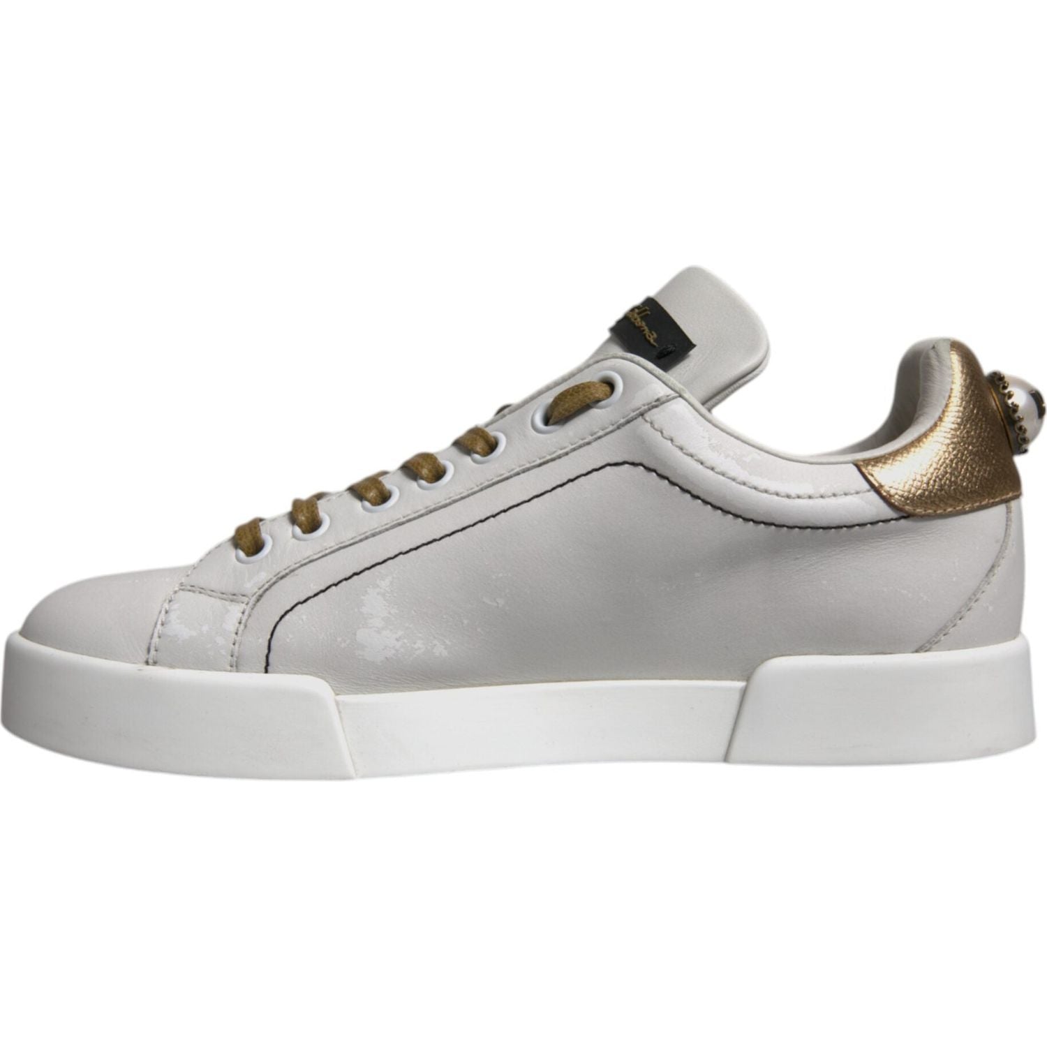 Dolce & Gabbana White Gold Leather Low Top Sneakers Shoes