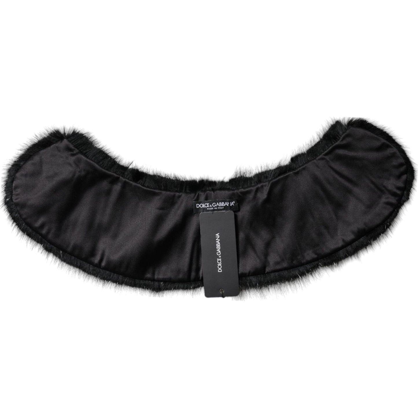 Dolce & Gabbana Black Fur Shawl Neck Wrap Cover Collar Scarf