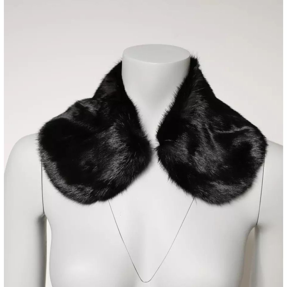 Dolce & Gabbana Black Fur Shawl Neck Wrap Cover Collar Scarf