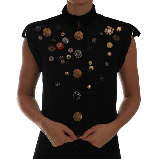 Dolce & Gabbana Black Embellished Floral Military Jacket Vest