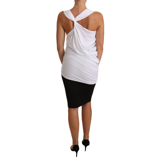 Cavalli Elegant White Tie Back Tank Top Tee Cavalli Gray