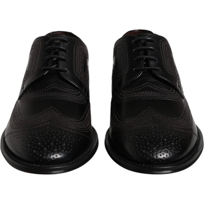 Dolce & Gabbana Black Embroidered Classic Leather Derby Dress Shoes