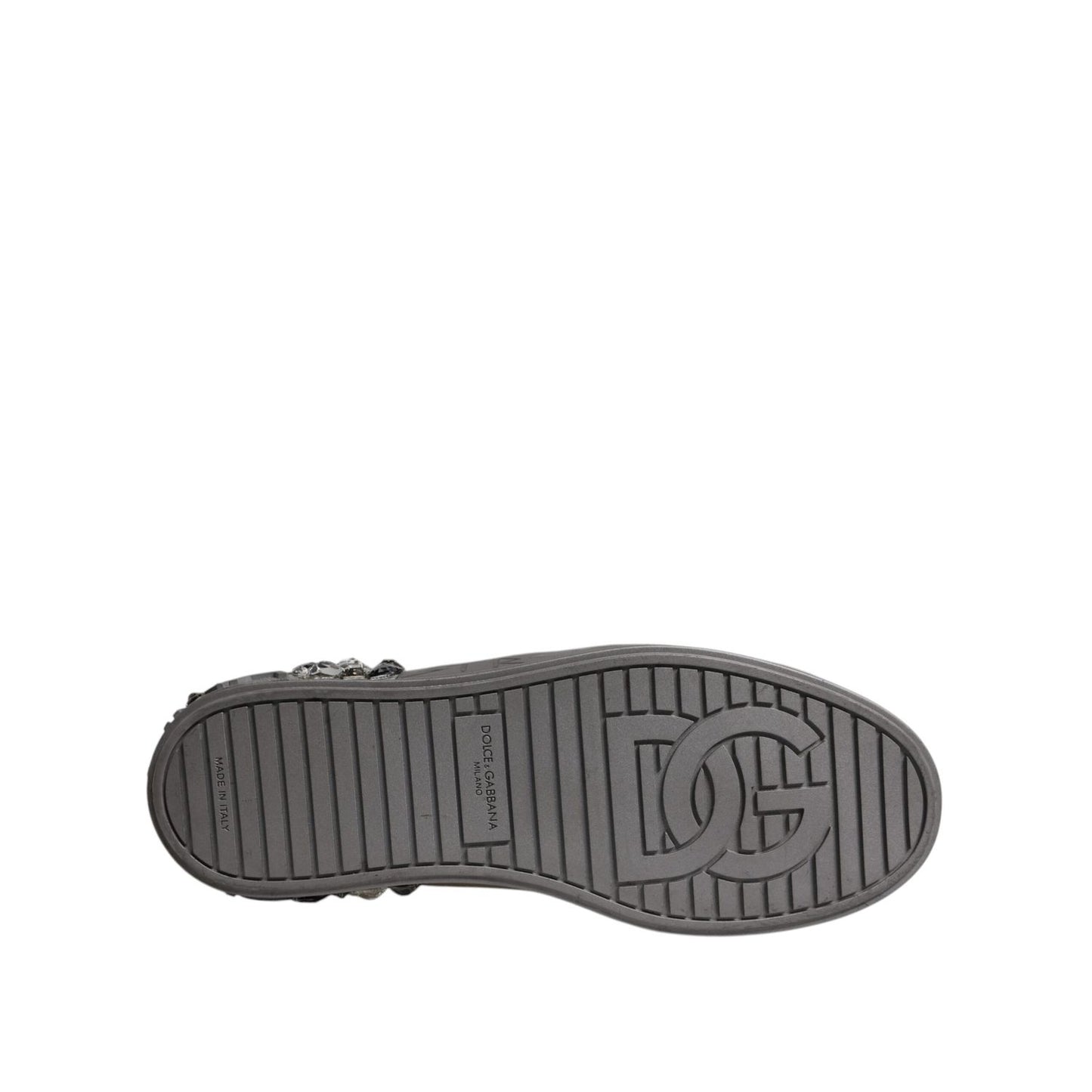 Dolce & Gabbana White Silver Crystal Logo Portofino Sneakers Shoes