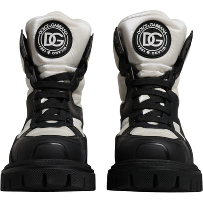 Dolce & Gabbana Black White Padded Mid Calf Lace Up Boots Shoes