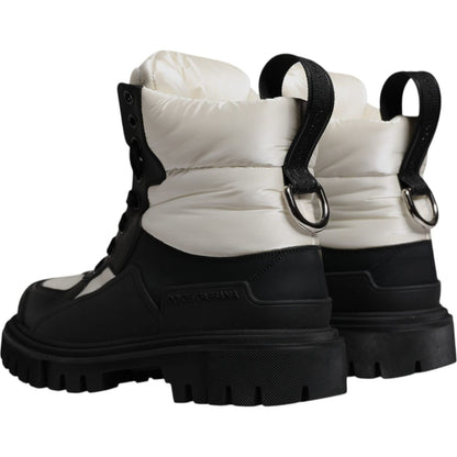 Dolce & Gabbana Black White Padded Mid Calf Lace Up Boots Shoes