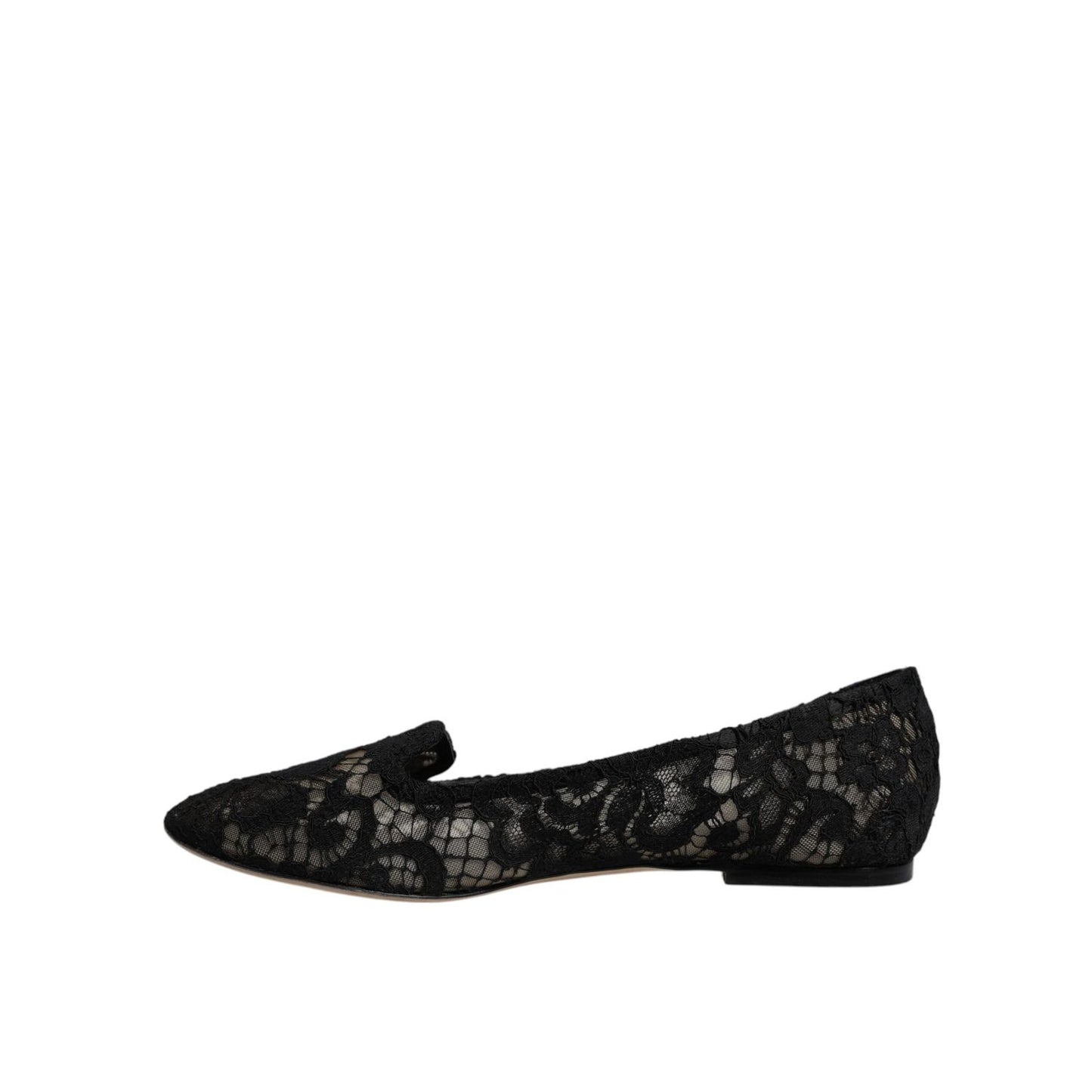 Dolce & Gabbana Black Taormina Lace Slip On Flats Shoes