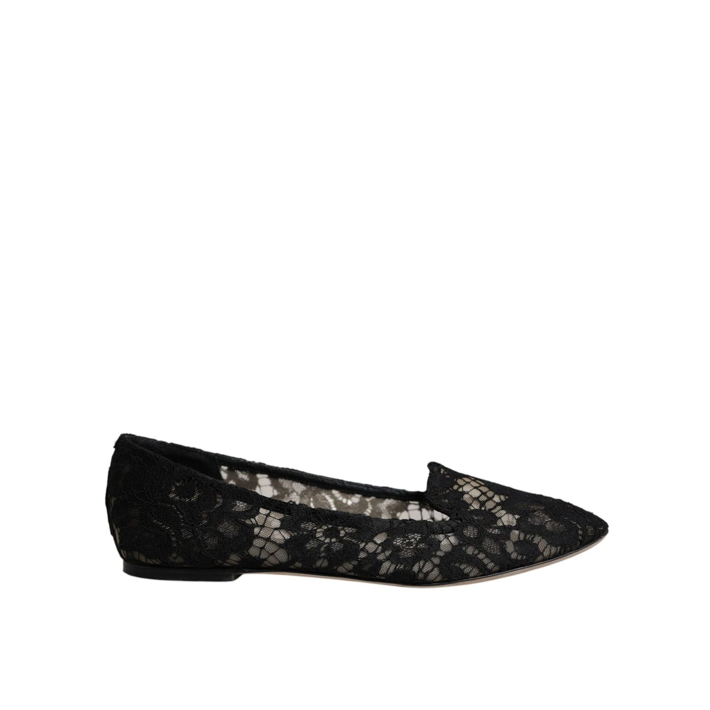 Dolce & Gabbana Black Taormina Lace Slip On Flats Shoes