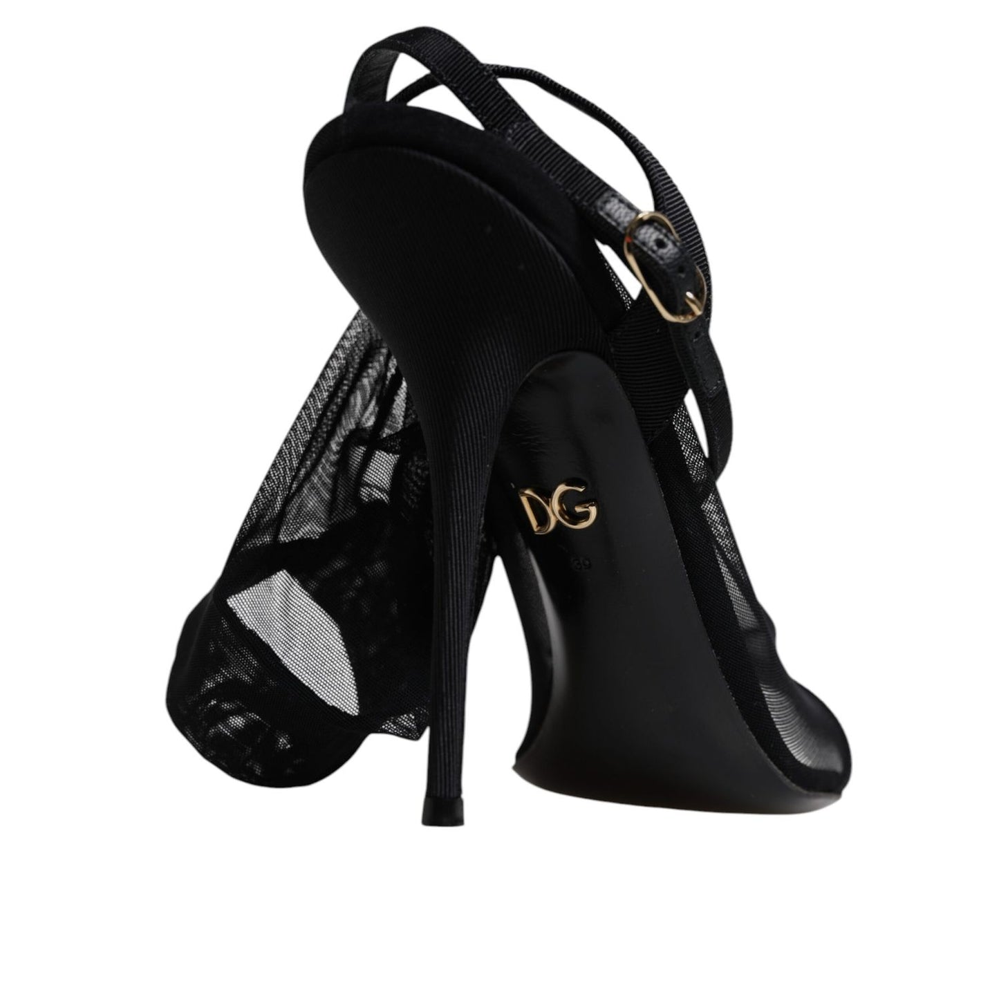 Dolce & Gabbana Black Tulle Stretch Heels Sandals Shoes