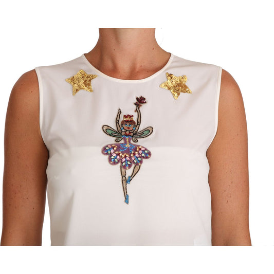 Dolce & Gabbana Enchanted Crystal-Embellished Silk Blouse Dolce & Gabbana Light Gray