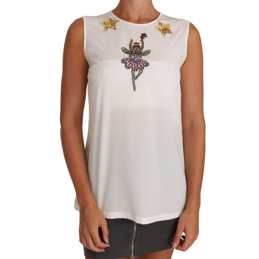 Dolce & Gabbana Enchanted Crystal-Embellished Silk Blouse Dolce & Gabbana Light Gray