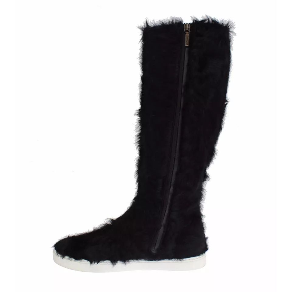 Dolce & Gabbana Black Xiangao Lamb Fur Leather Boots Shoes