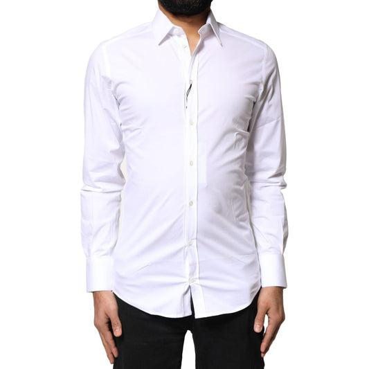 Dolce & Gabbana White GOLD Cotton Long Sleeves Dress Shirt