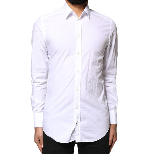 Dolce & Gabbana White GOLD Cotton Long Sleeves Men Dress Shirt