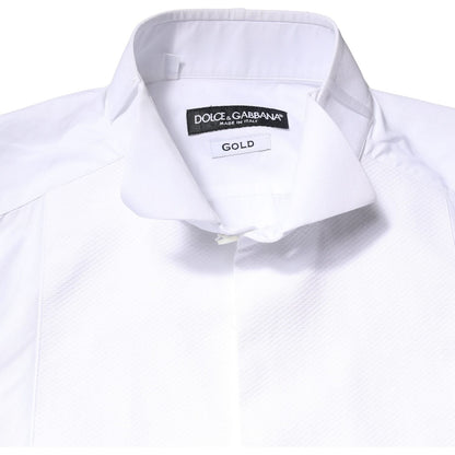 Dolce & Gabbana White GOLD Cotton Poplin Bib Formal Men Dress Shirt