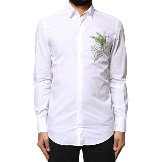 Dolce & Gabbana White Cotton Peacock Feather GOLD Formal Shirt TSH86343-38