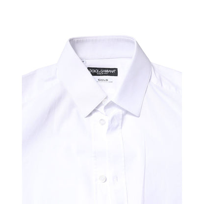 Dolce & Gabbana White GOLD Cotton Long Sleeves Dress Shirt