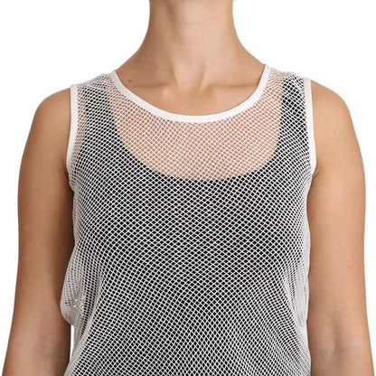Dolce & Gabbana White Net Transparent Sleeveless Tank Top