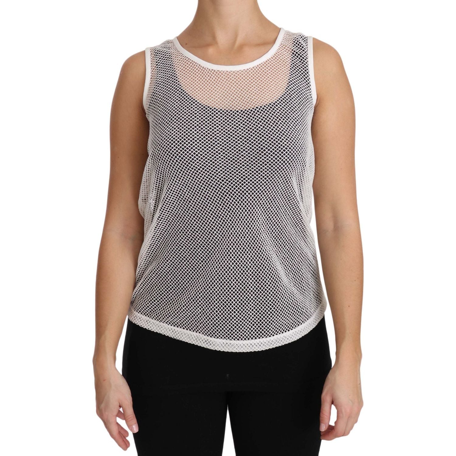 Dolce & Gabbana White Net  Transparent Sleeveless Tank Top