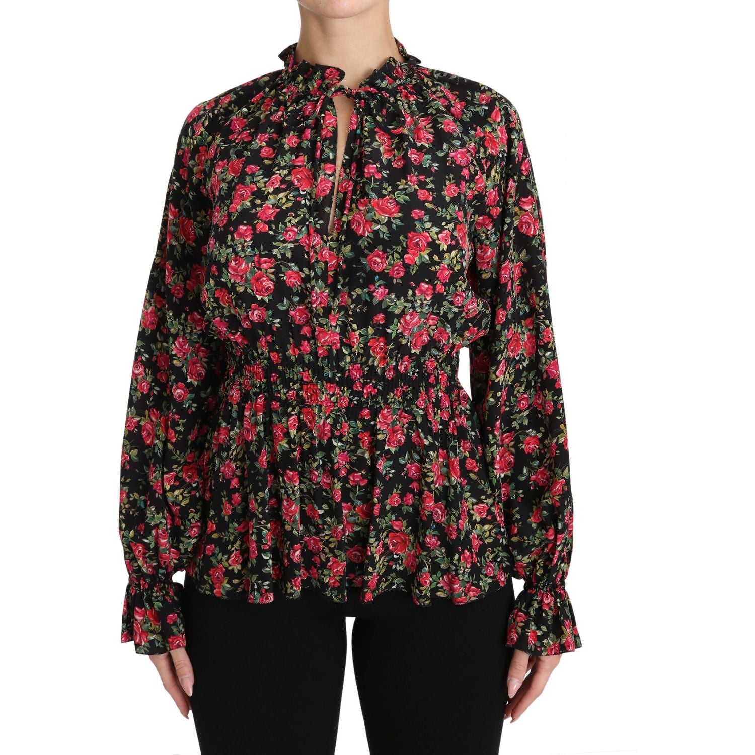 Dolce & Gabbana Black Rose Print Floral Shirt Top Blouse