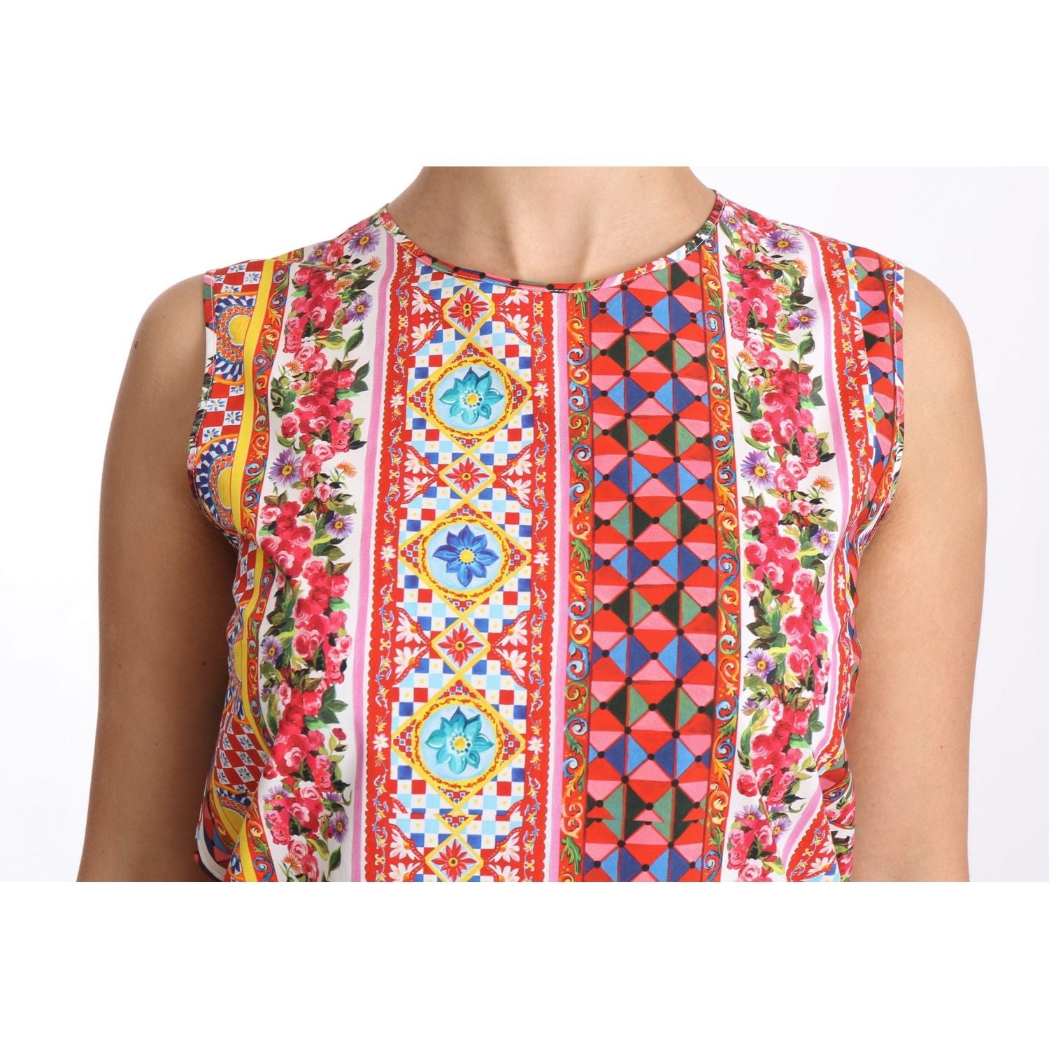 Dolce & Gabbana Carretto Print Pure Cotton Tank Top Floral Blouse