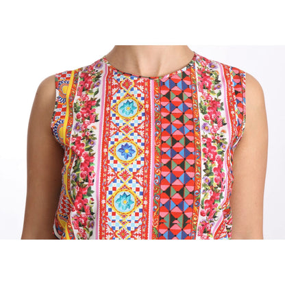 Dolce & Gabbana Carretto Print Pure Cotton Tank Top Floral Blouse