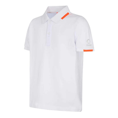 Suns White Cotton Polo Shirt with ribbed collar and logo on left sleeve.