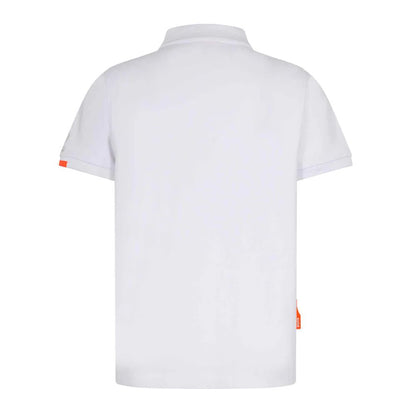 Suns White Cotton Polo Shirt with ribbed collar, logo on left sleeve, and button closure - back view