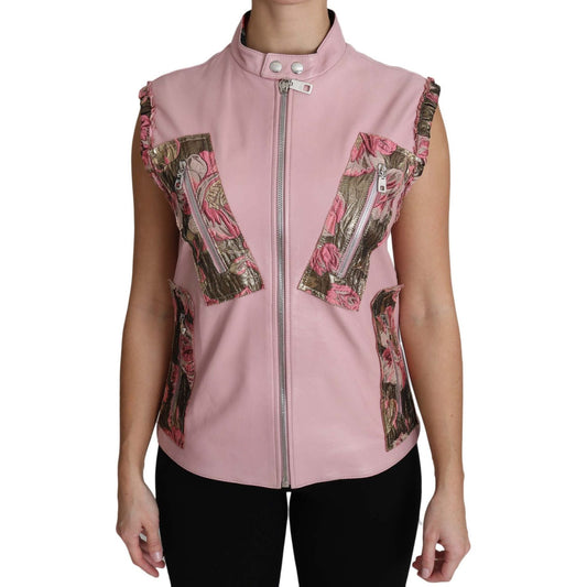 Dolce & Gabbana Pink Zippered Lamb Sleeveless Vest Leather Jacket Coats & Jackets
