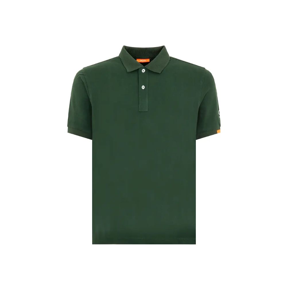 Suns Green Cotton Polo Shirt with ribbed collar, logo on left sleeve, and front button closure.