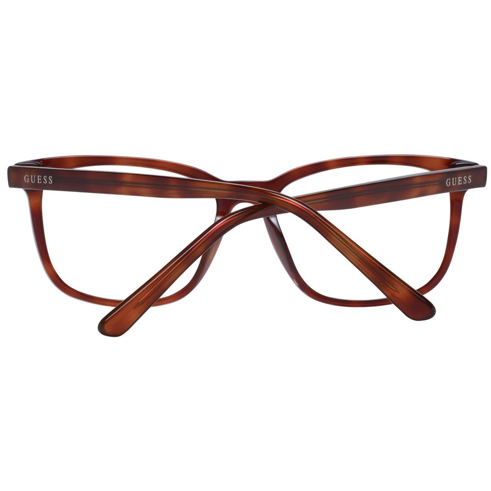 Guess Brown Unisex Glasses Frame, full-rim plastic design with square style, includes branded case, lenses width 49, temples length 140.