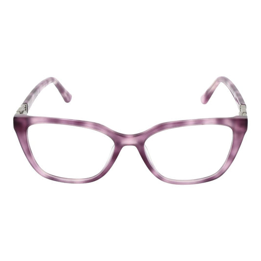 Guess Purple Women Glasses Frame, acetate full-rim, rectangular style, 51-15-140 size with demo lenses, includes branded case, spring hinge temples.