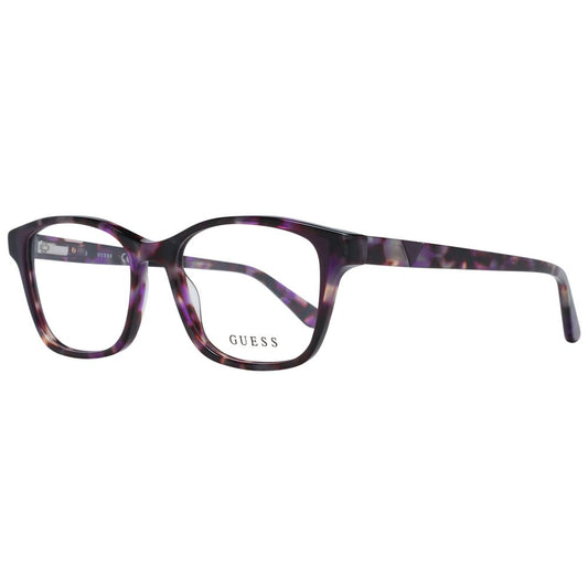 Guess Purple Women Glasses Frame in full-rim square style with plastic purple frame, demo lenses, and included branded case.