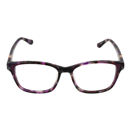 Guess Purple Women Glasses Frame, full-rim rectangle eyeglasses, purple plastic frame, demo lenses, size 58-16-140, stylish eyewear for women.