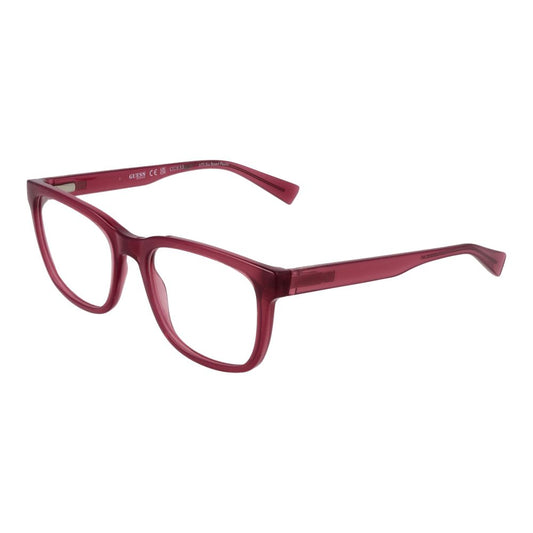 Guess Purple Women Glasses Frame in full-rim square style with plastic lenses, size 53-19-145, comes with branded case.