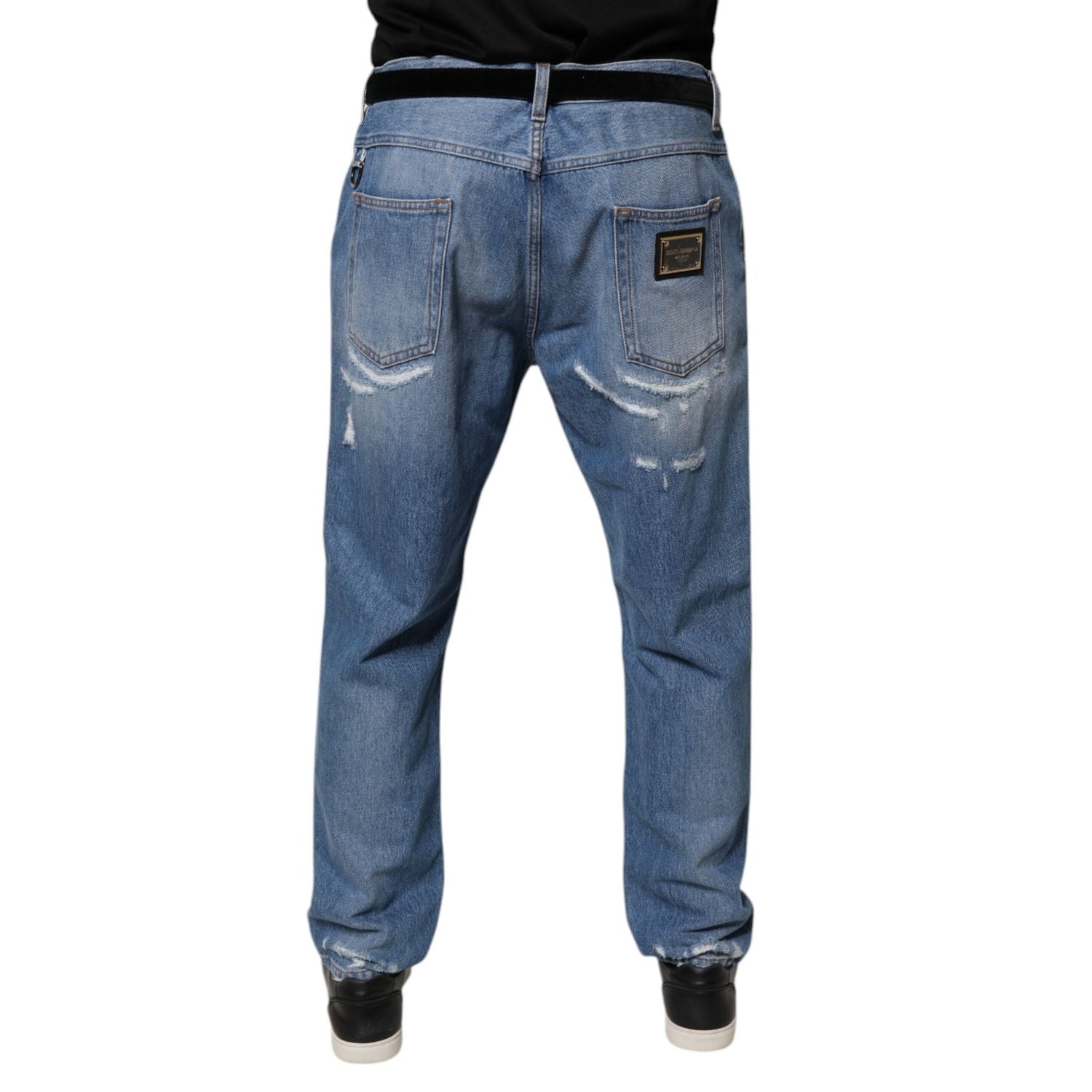 Dolce & Gabbana Blue Tattered Straight Cotton Denim Jeans