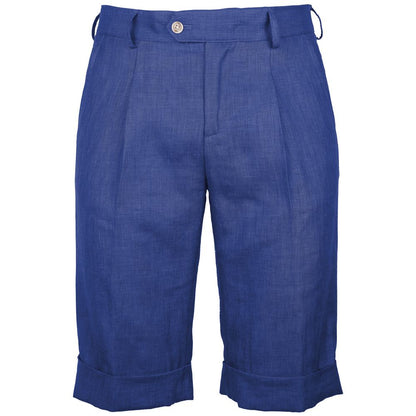 Made in Italy Blue Linen Short with Loro Piana indigo wool blend, darts, 4 pockets, button and zip fastening.