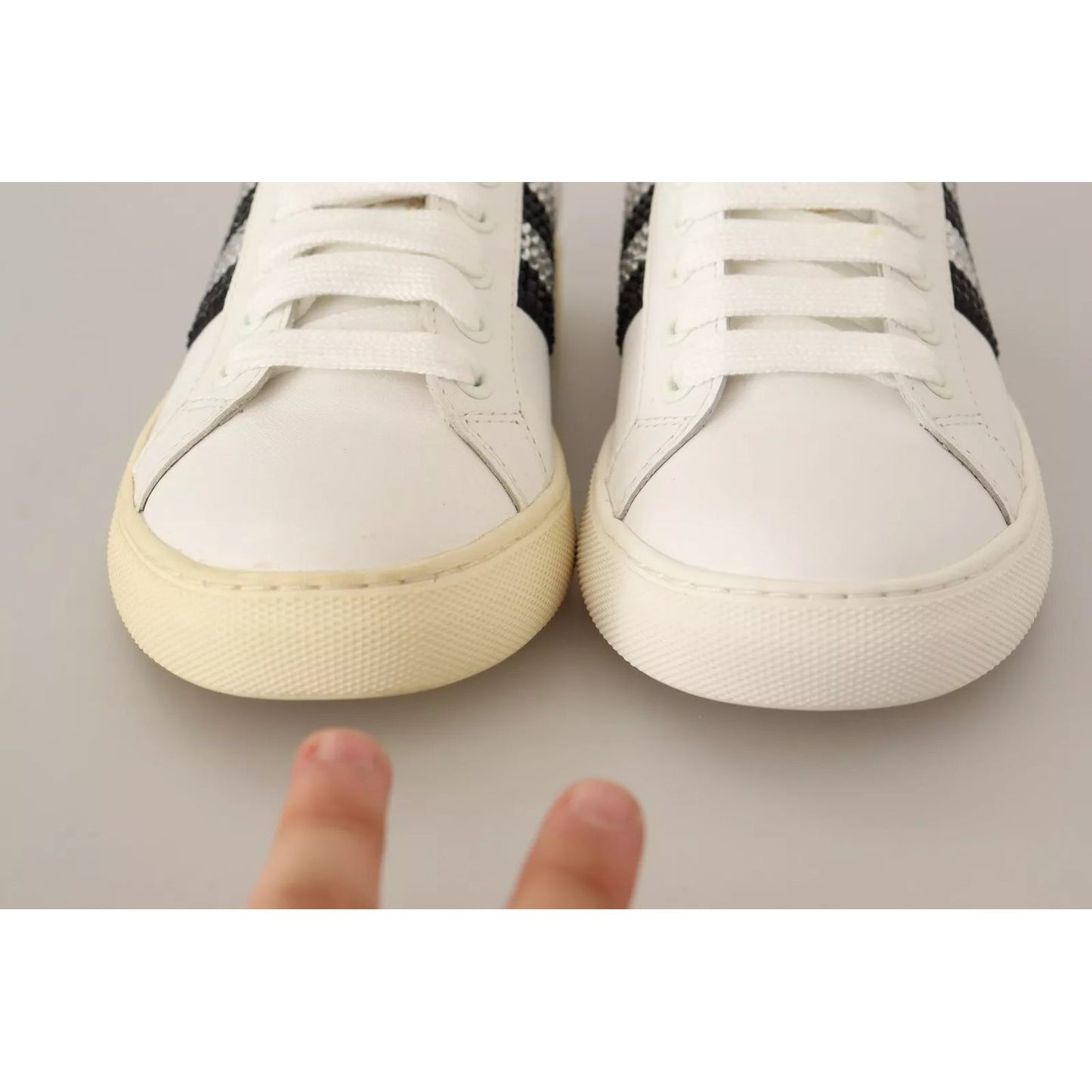 Marc Jacobs White Leather Crystal Embellished Sneakers Shoes