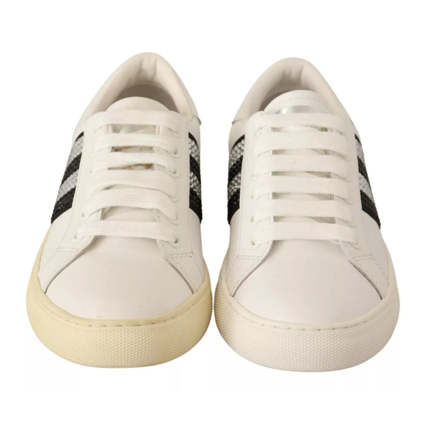 Marc Jacobs White Leather Crystal Embellished Sneakers Shoes