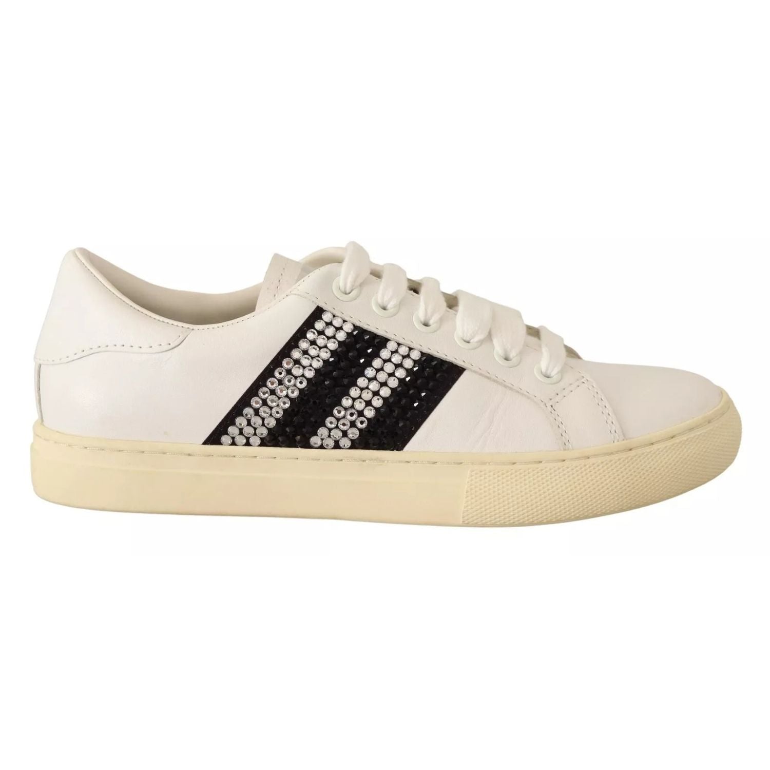 Marc Jacobs White Leather Crystal Embellished Sneakers Shoes