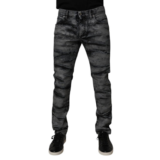 Dolce & Gabbana Gray Tie Dye Cotton Skinny Men Denim Jeans